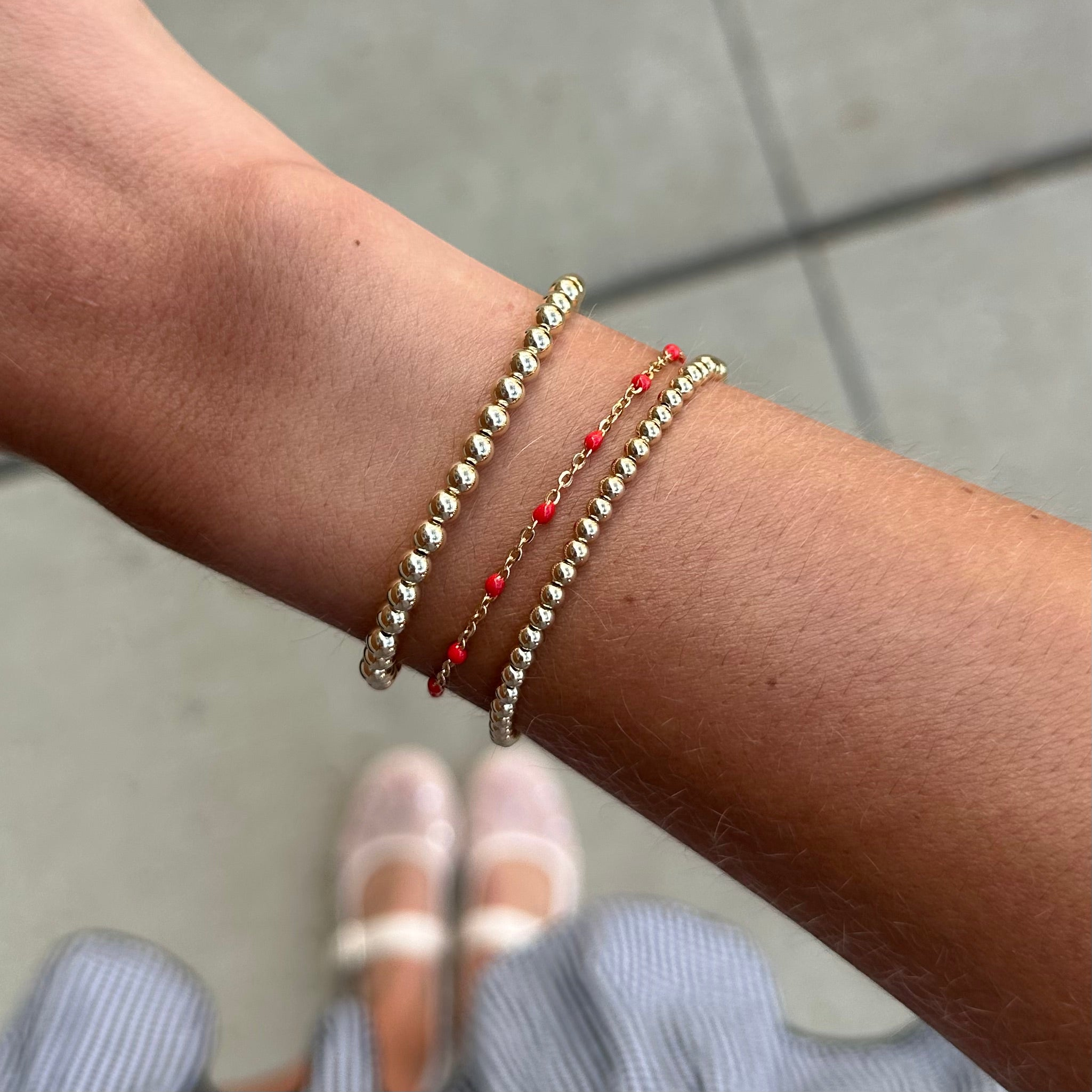 Red Daisy Juno Triple Bracelet Stack | 14K Gold Filled, Bracelets, $ 143.00, A Moment Of Now™