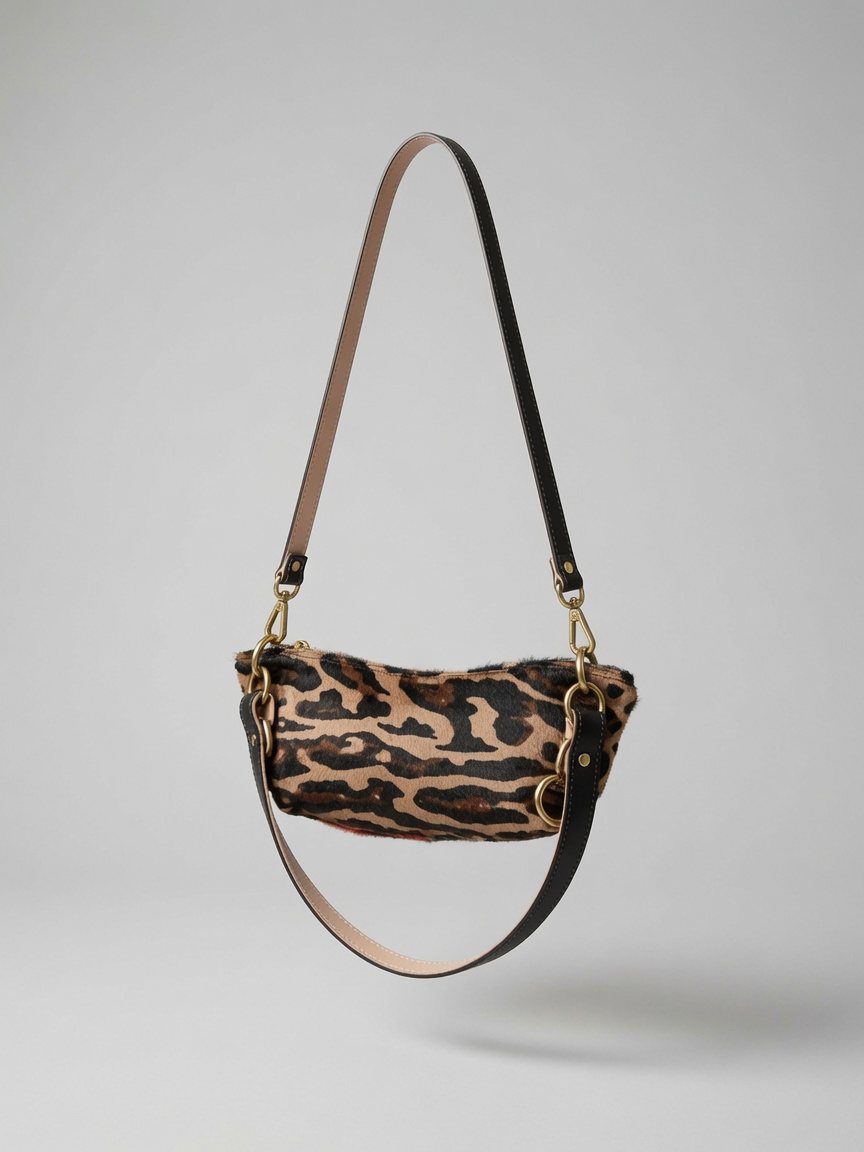 Baby Blair Shoulder Bag, Leopard Print Calf Hair-Black Leather
