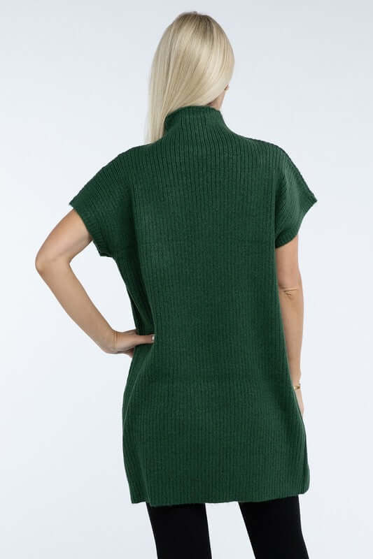 Women's Mock Neck Short Sleeve Mini Sweater Dress with Pocket, ZENANA, $ 55.00