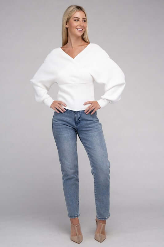 Viscose Cross Wrap Pullover Sweater, ZENANA, $ 41.95