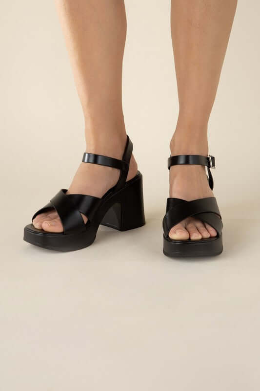 TOUCH-S Crisscross Sandals Heels with Ankle Straps