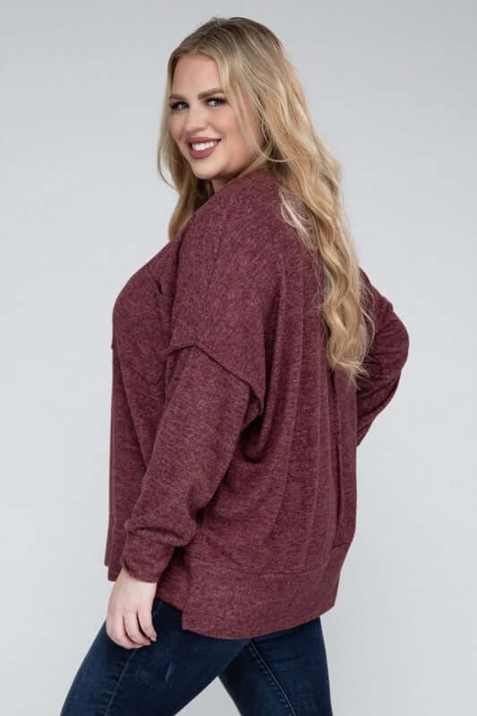 Plus Size Brushed Melange Drop Shoulder Sweater, ZENANA, $ 28.95