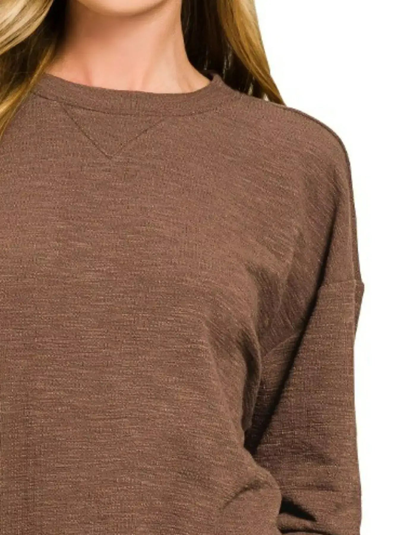 Brown Slub Long Sleeve Top and Shorts Set, Outfit Sets, $ 45.00, A Moment Of Now™