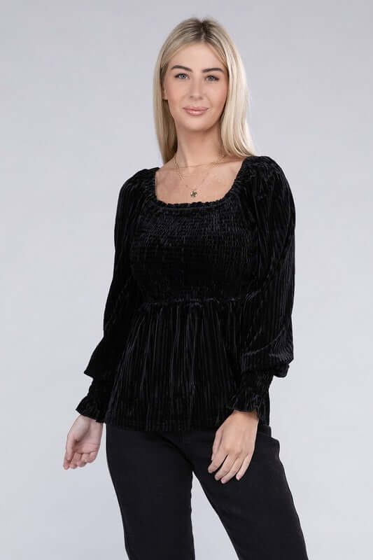 Velour Black Babydoll Blouse, Nuvi Apparel, $ 48.95