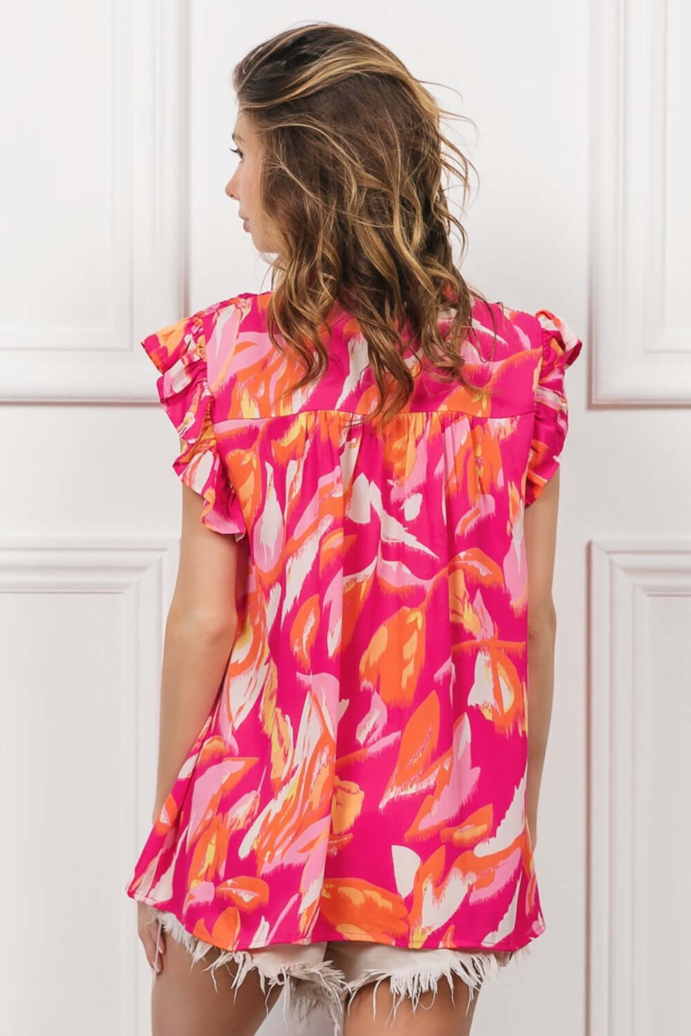 Red Smocked Yoke Ruffled Floral Top - Charming & Stylish, Tops, $ 45.00, A Moment Of Now™
