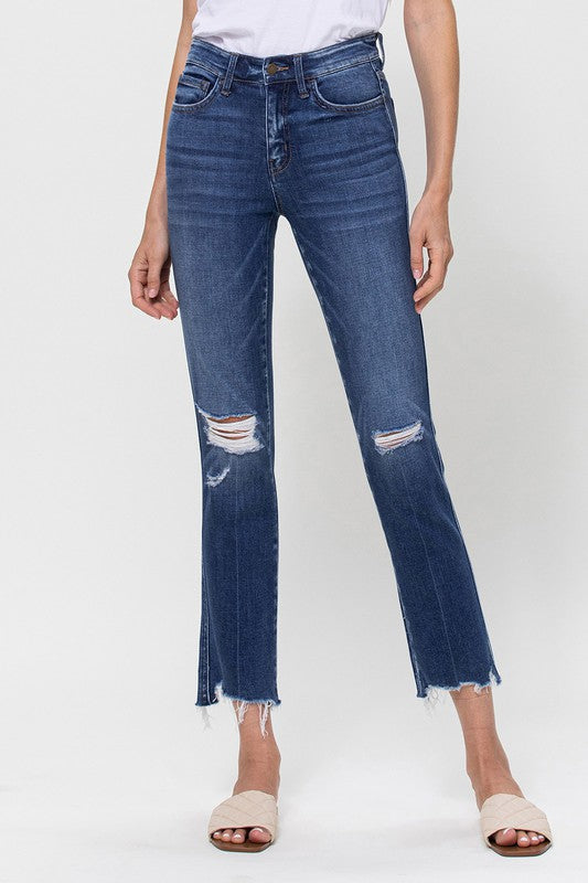 Mid Rise Crop Slim Straight Medium Jeans