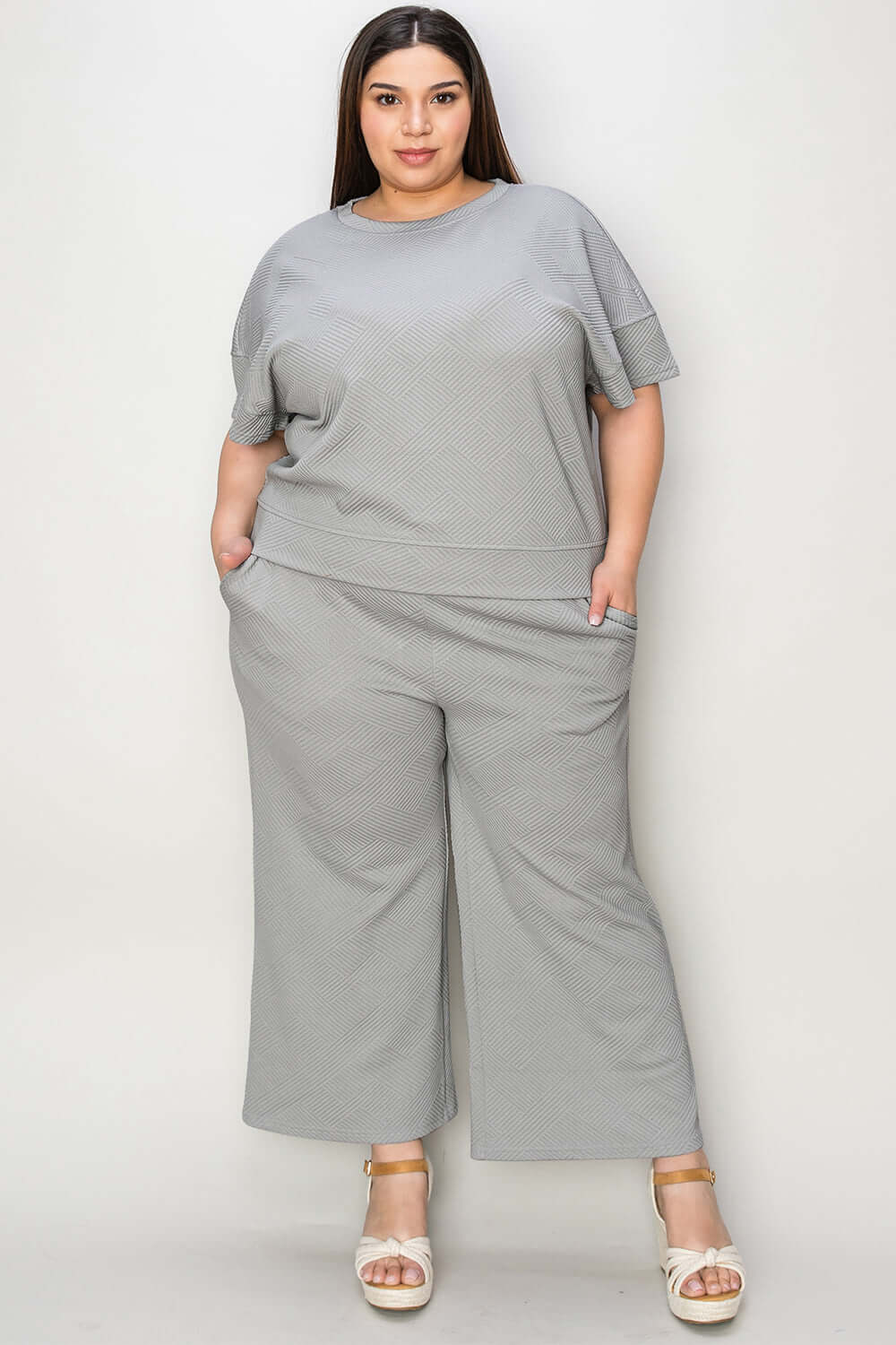 Texture Short Sleeve Top and Pants Set Loungewear, Double Take, A Moment Of Now