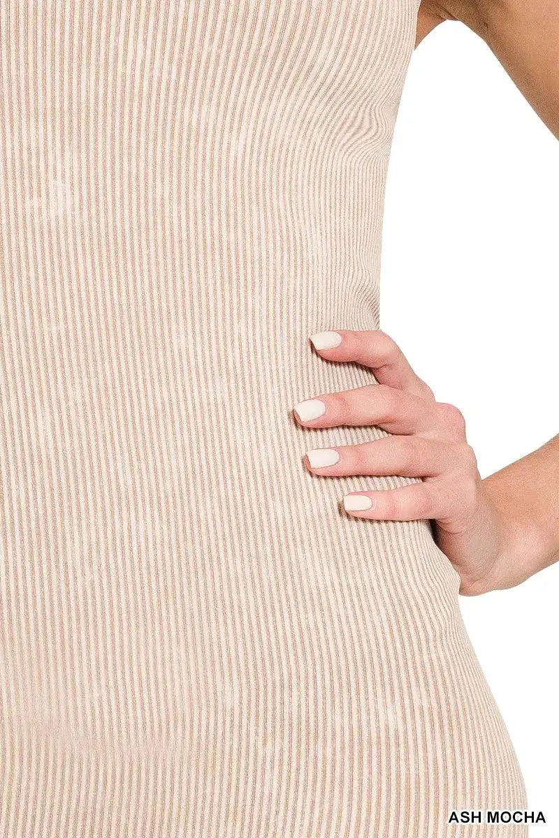 Beige Stone Washed Ribbed Seamless Romper, Rompers, $ 27.00, A Moment Of Now™