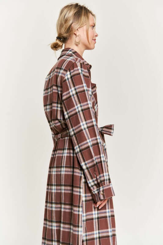 PLAID PRINT COLLAR LONG SHIRT DRESS PLUS, Jade By Jane, $ 69.00