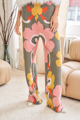 Floral Print Casual Cozy Wide Pants Loungewear
