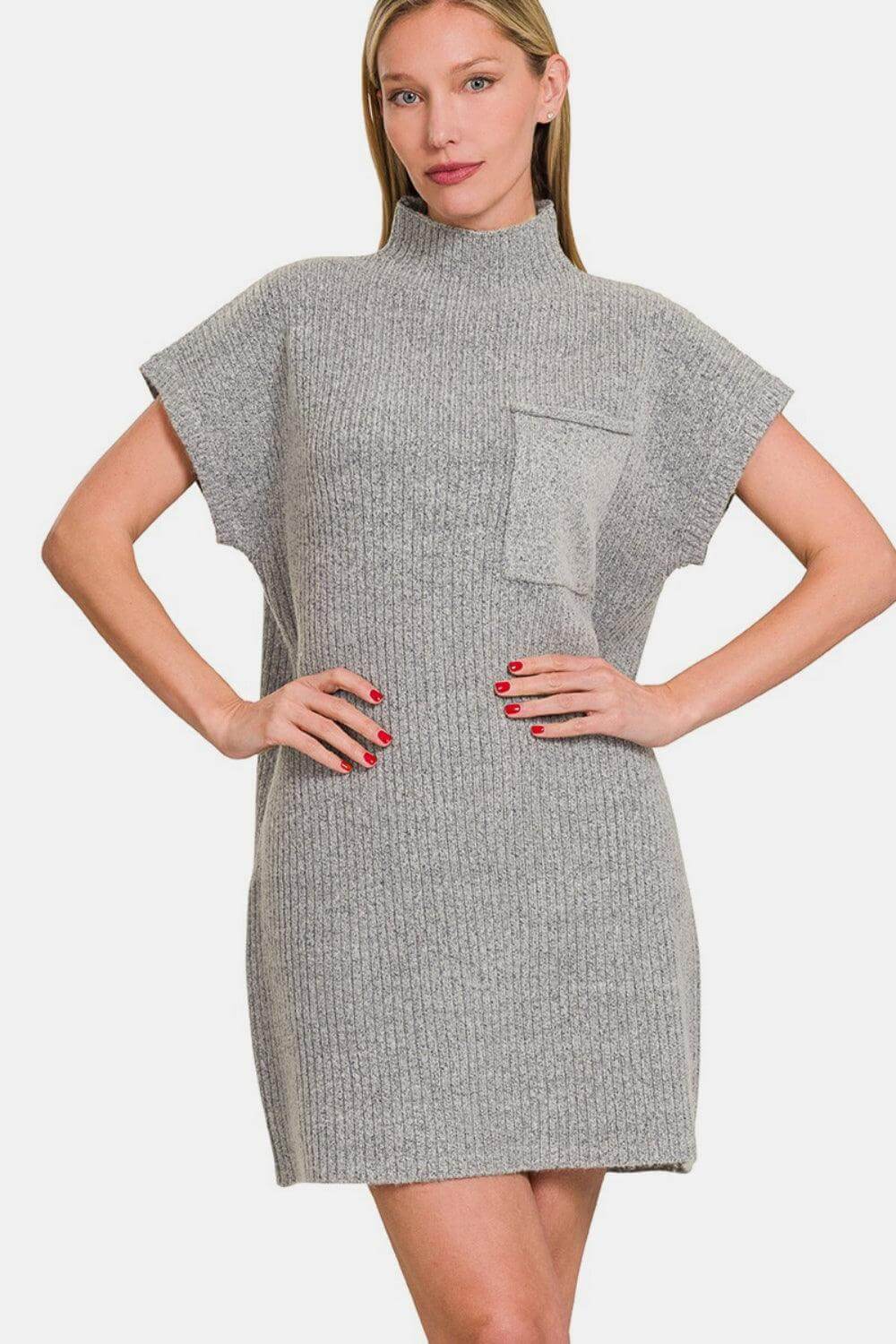 Grey Short Sleeve Sweater Mini Dress, Zenana, $ 46.00