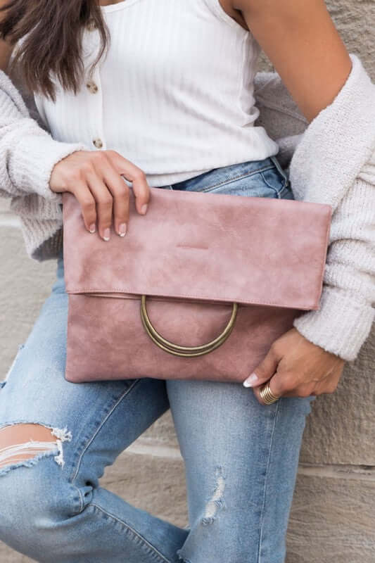 Shop Lux Vegan Leather Fold-over O-ring Clutch | Boutique Handbags & Wallet, Clutches, USA Boutique