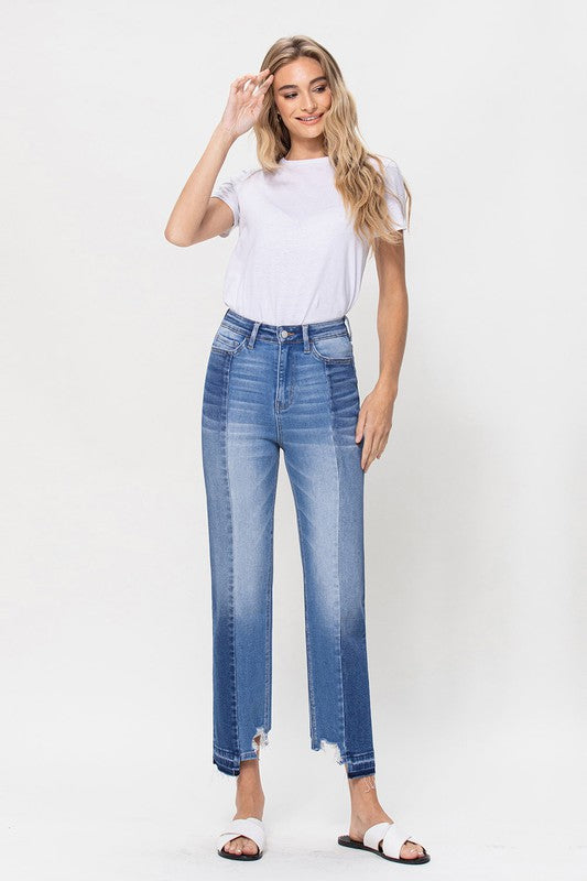 Super High Rise Straight W/Contrast and Hem Detail Jeans