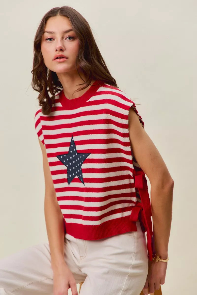 Stripe Star Patch 4th Of July Side Tie Vest Top | Boutique In USA, Vests, $ 49.00, A Moment Of Now™