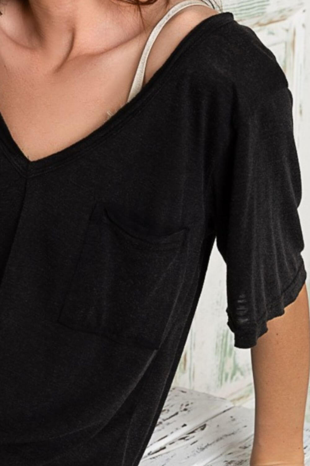 Black V-Neck Short Sleeve T-Shirt, POL, $ 35.00