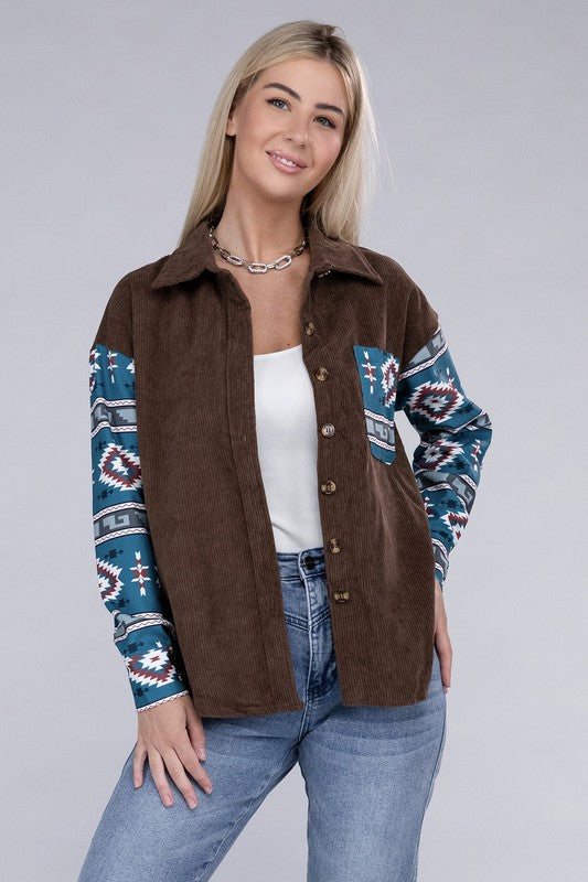 Shop Brown Blue Patched Pocket Corduroy Shacket Jacket | Boutique Clothing, Shackets, USA Boutique