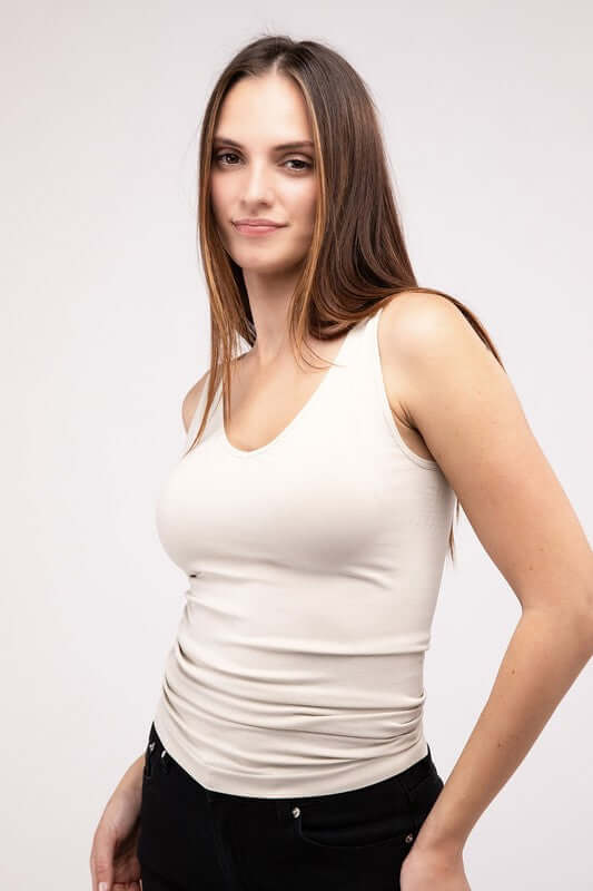 Front & Back 2-Way V-Neck Seamless Tank, ZENANA, $ 17.95