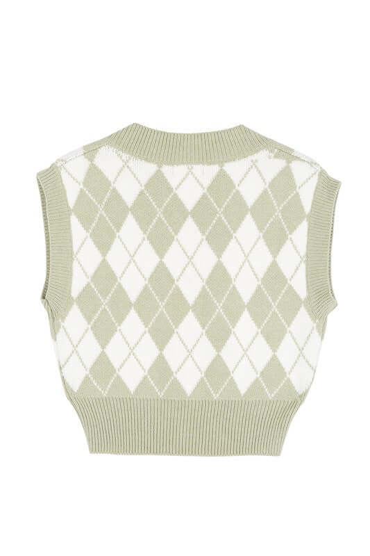 Green Knitted Argyle Sweater Vest