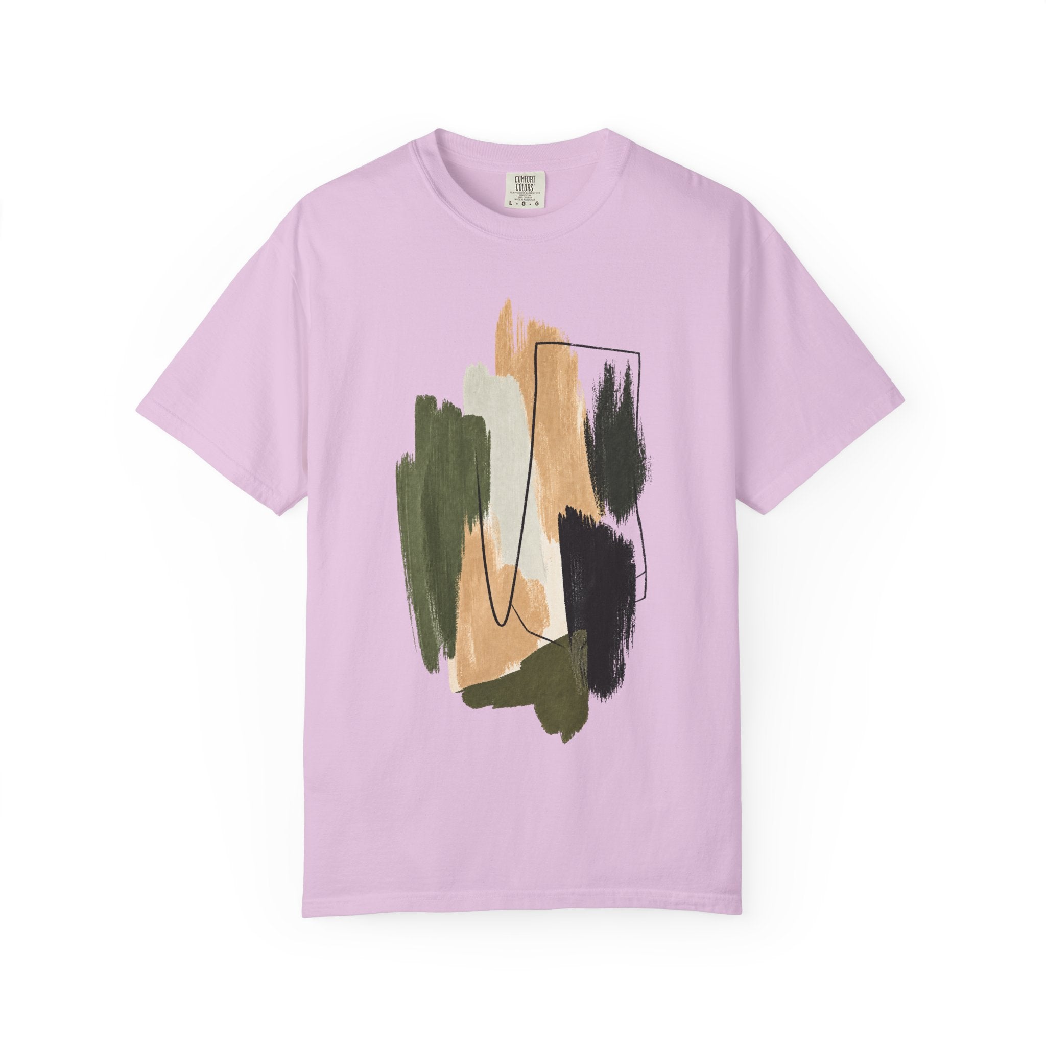 Abstract Brushstroke T-Shirt | Olive, Tan & Black Minimal Art Tee
