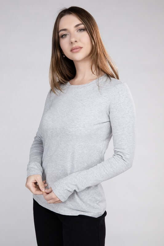 Cotton Crew Neck Long Sleeve T-Shirt, ZENANA, $ 19.00