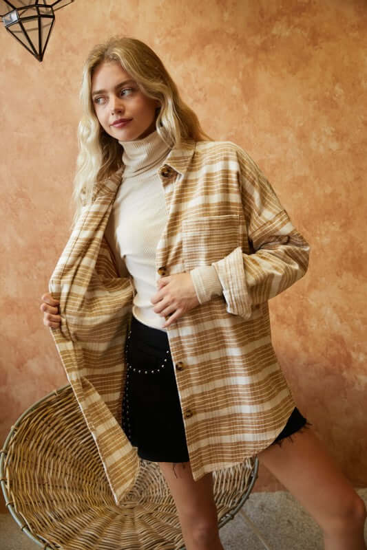 Stripe Button Down Long Sleeve Shirt Shacket