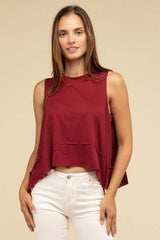 Women's Shark Bite Side Slit Short Sleeveless Top | USA Boutique, ZENANA, $ 25.95