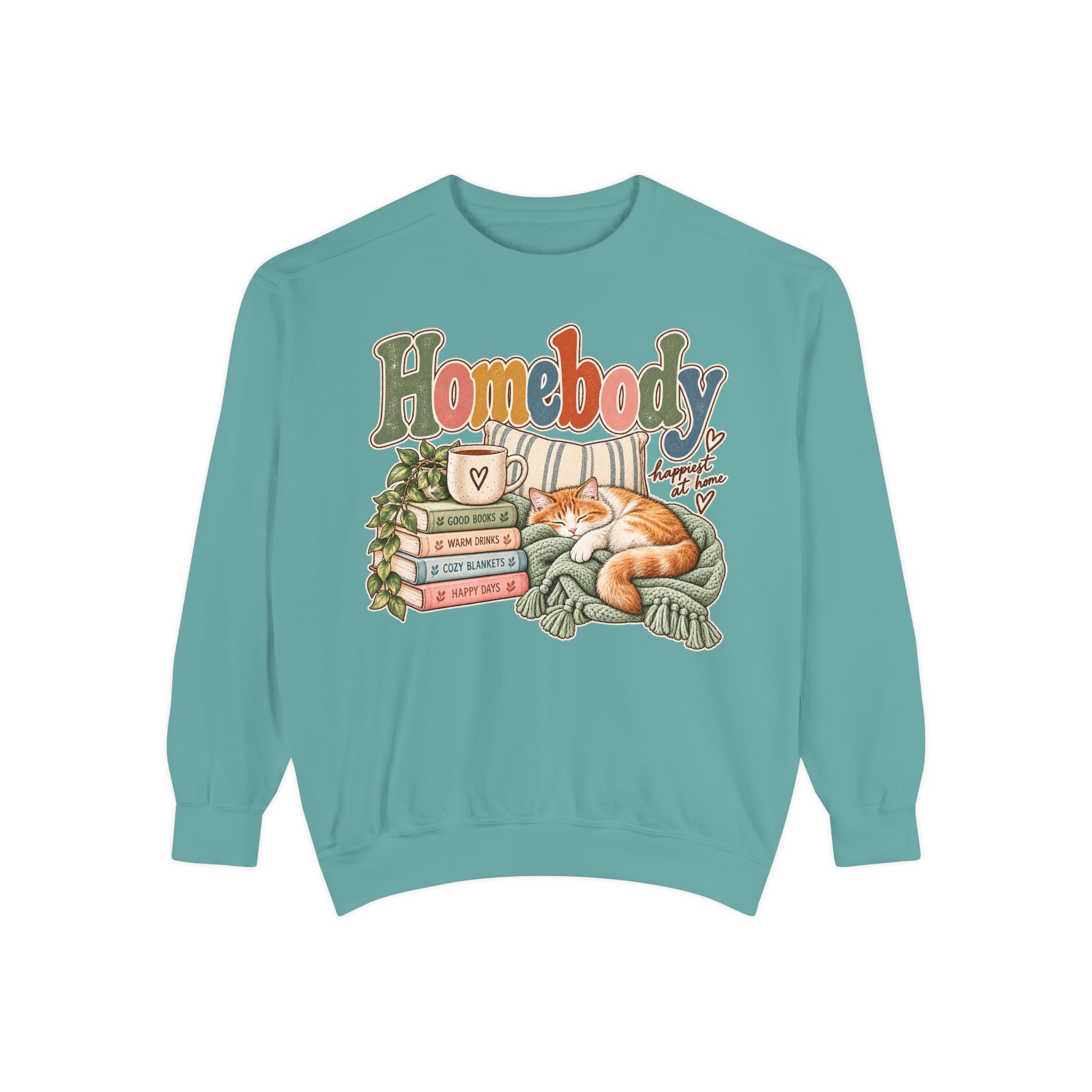 Homebody Sweatshirt — Cozy Cat & Bookstack Crewneck - sweatshirt product image 9