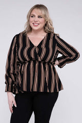 Plus Size Striped Long Flounce Sleeve Top With Ruffled Hem, Nuvi Apparel, $ 35.95