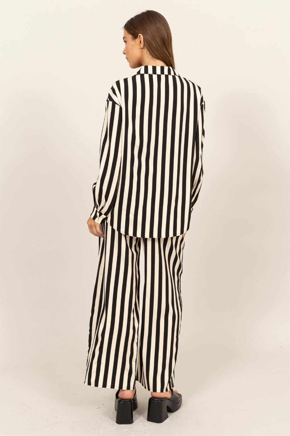 Black Striped Button Up Shirt and Pants Set, HYFVE, $ 59.00