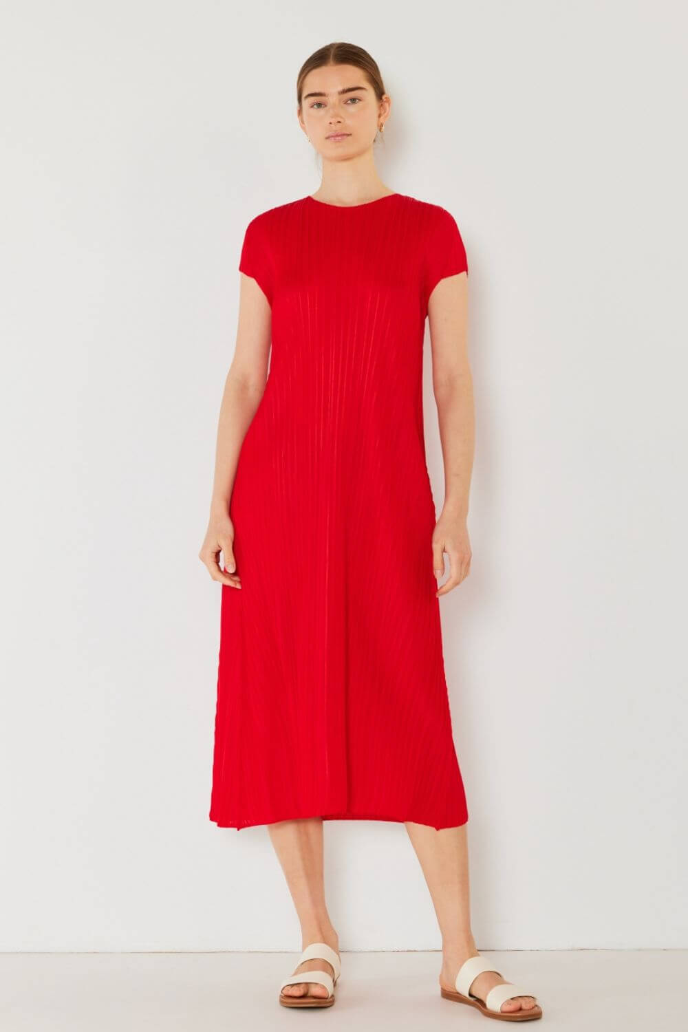 Solid Pleated Cap Sleeve A-Line Dress, Marina West Swim, $ 63.00