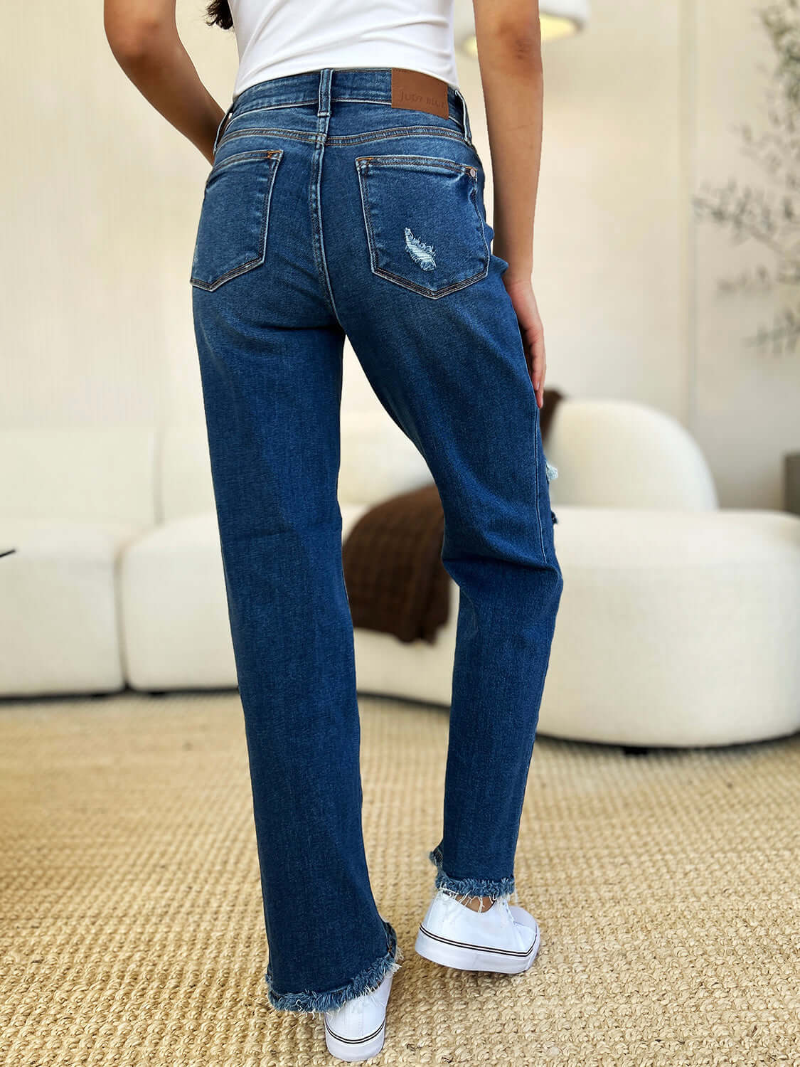 Judy Blue Dark Blue Mid Rise Distressed Raw Hem Jeans, Judy Blue, $ 69.00