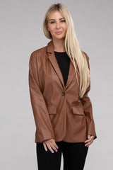 Shop Women's Sleek PU Leather Blazer | Shop Boutique Clothing, Blazers, USA Boutique