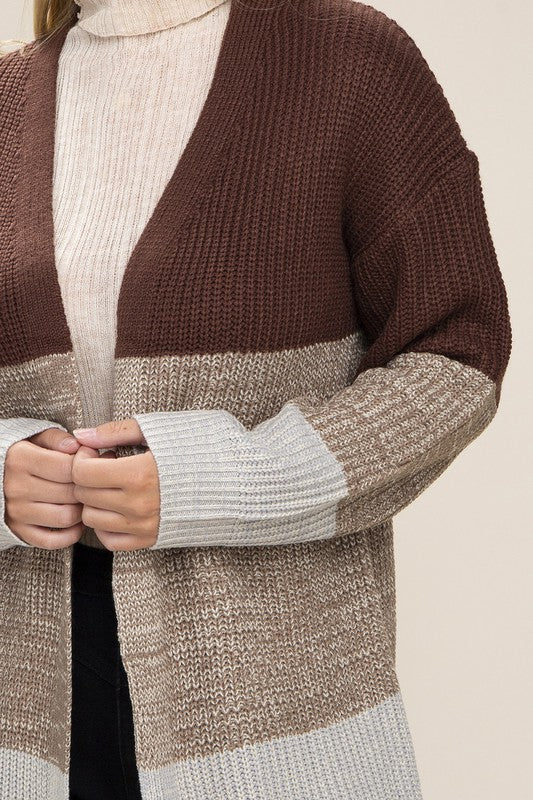 Brown Color Block Open Front Cardigan, Nuvi Apparel, $ 41.95