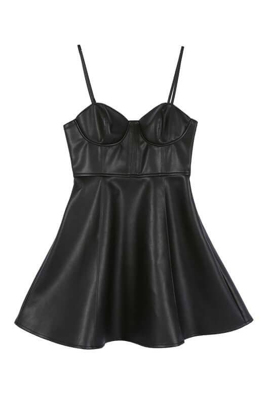 Black Vegan Leather Bustier Mini Dress, Lilou, $ 42.95