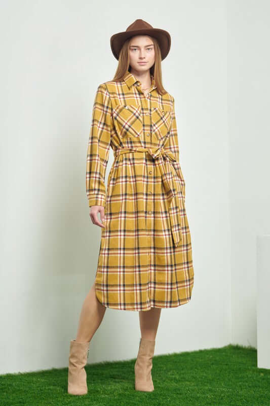Plaid Print Collar Long Shirt Dress - Bold & Stylish, Dresses, $ 86.95, A Moment Of Now™