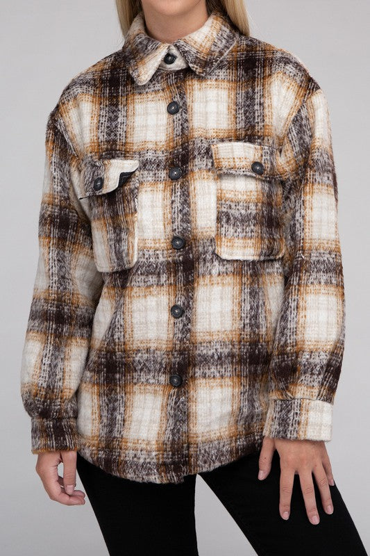 Shop Women's Cozy Plaid Flannel Shacket Jacket | Boutique Clothing, Shackets, USA Boutique