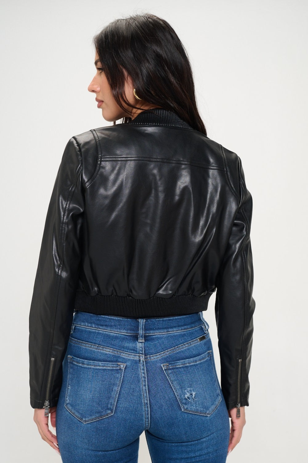 Black Zip Up Cropped Bomber Faux Leather Jacket, Coalition LA, $ 69.00