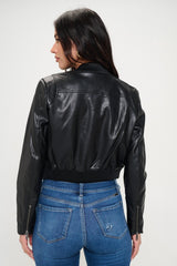 Black Zip Up Cropped Bomber Faux Leather Jacket, Coalition LA, $ 69.00