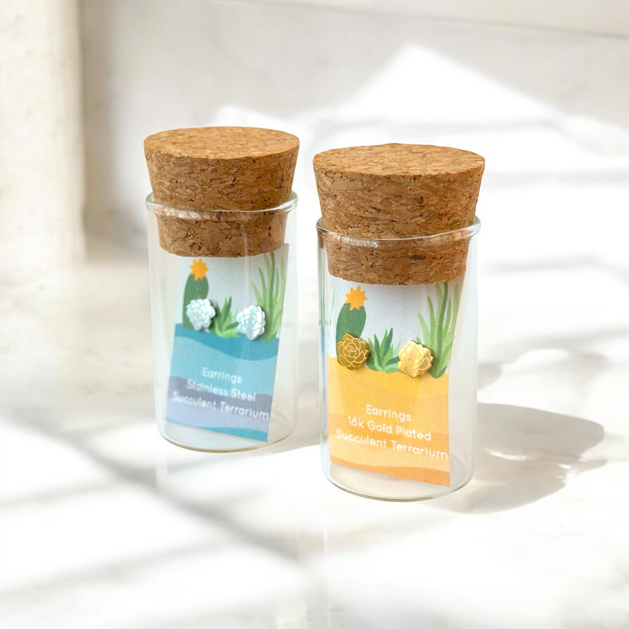 Succulent Terrarium Metal Stud Earrings - Hypoallergenic Plant Studs