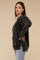 Ash Black Acid Wash French Terry Exposed-Seam Sweatshirt