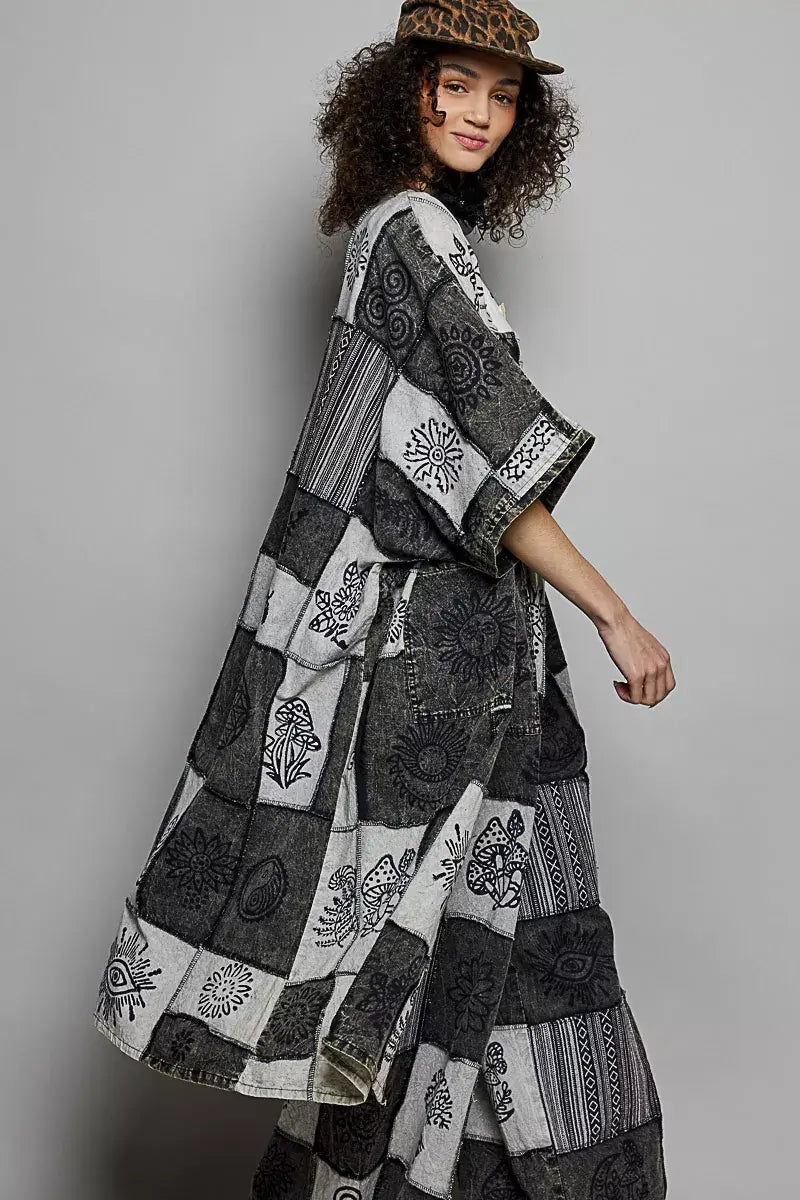 Black White Printed Patchwork Longline Cardigan Boho Fashion, Cardigans, $ 65.00, A Moment Of Now™