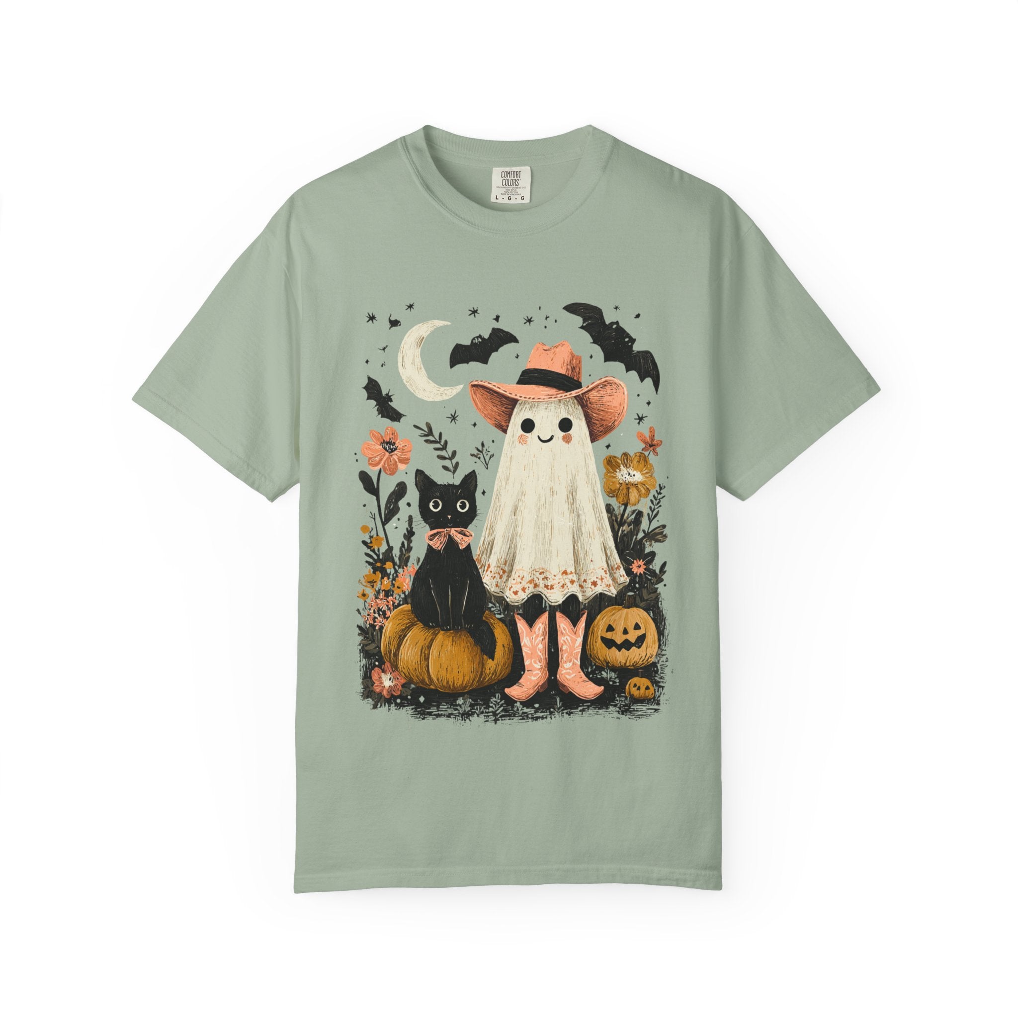 Halloween Ghost Costume T-Shirt — Cute Pumpkin, Black Cat & Bat Graphic Tee - t-shirt product image 5