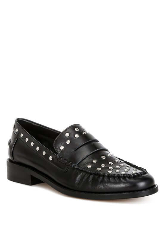 Oglavia Studs Embellished Leather Loafers - Bold Style, Loafers, $ 109.00, A Moment Of Now™
