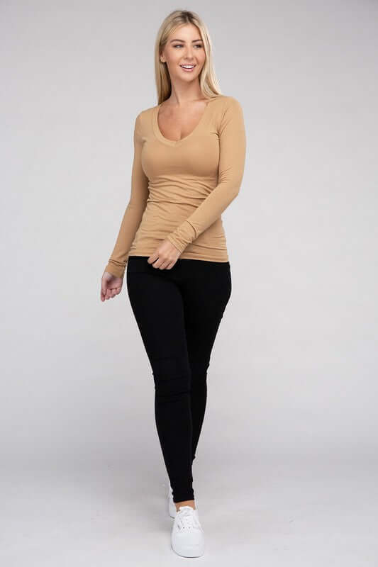 Essential V-Neck Long Sleeve T-Shirt, Ambiance Apparel, $ 25.00