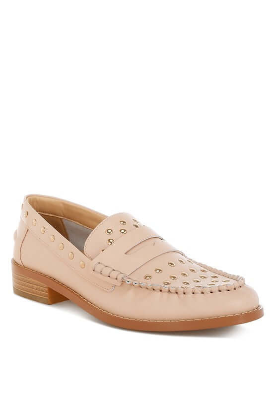 Oglavia Studs Embellished Leather Loafers - Bold Style, Loafers, $ 109.00, A Moment Of Now™