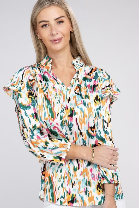 Multicolor Print Ruffle Blouse, Nuvi Apparel, $ 45.95