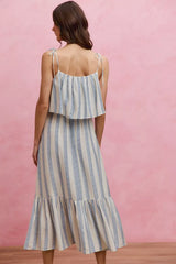Stripe Tiered Shoulder Tie Midi Lined Dress | Boutique In USA, Dresses, $ 59.00, A Moment Of Now™