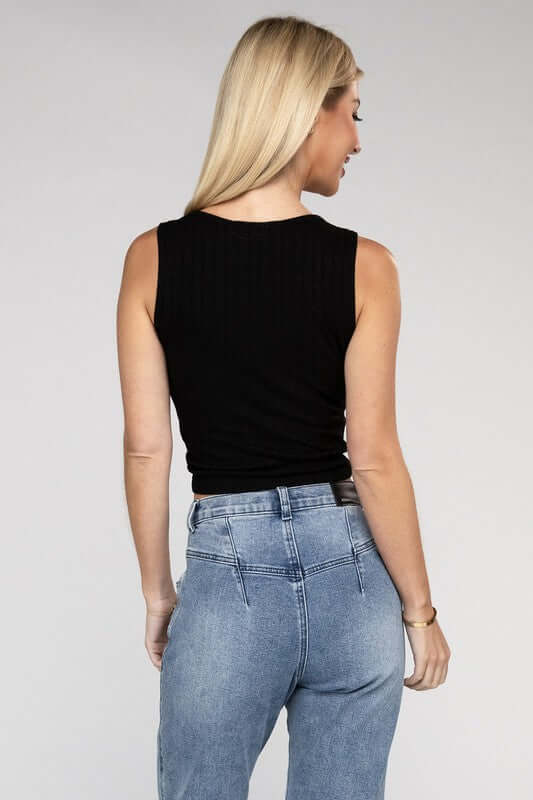 Ribbed Scoop Neck Cropped Sleeveless Top, ZENANA, $ 15.95