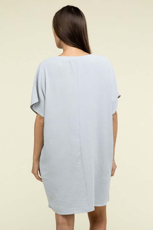 Causal Woven Airflow V Neck T-Shirt Dress with Pockets, ZENANA, $ 36.95