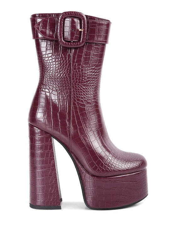 Shop Bumpy Croc High Block Heeled Chunky Ankle Boots For Women, Heeled Boots, USA Boutique